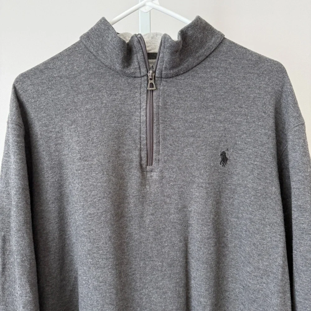 Polo Ralph Lauren XL Dark Gray Quarter Zip Cotton Blend Pullover Sweater  Preppy